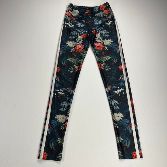 Goldsheep Vibrant Tropical Foliage Red Berries Track Stripe Leggings Size S - Picture 2 of 9